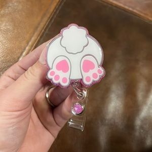 Easter spring bunny rabbit tail April May badge reel